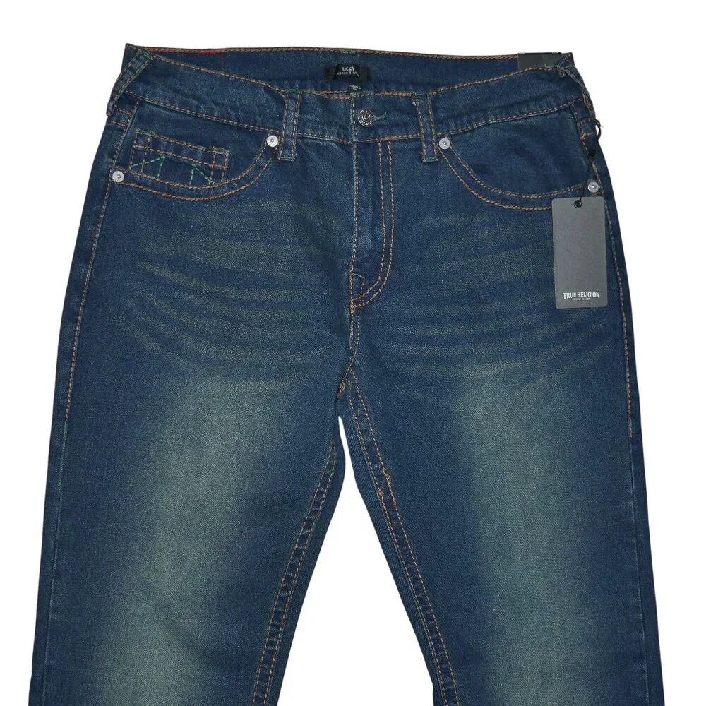 True Religion Ricky Relaxed Straight Jeans Mens Size 36x34 Dark Wash NWT